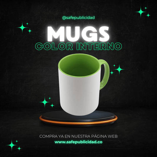 Mugs Color Interno y Oreja Color Verde Sublimación