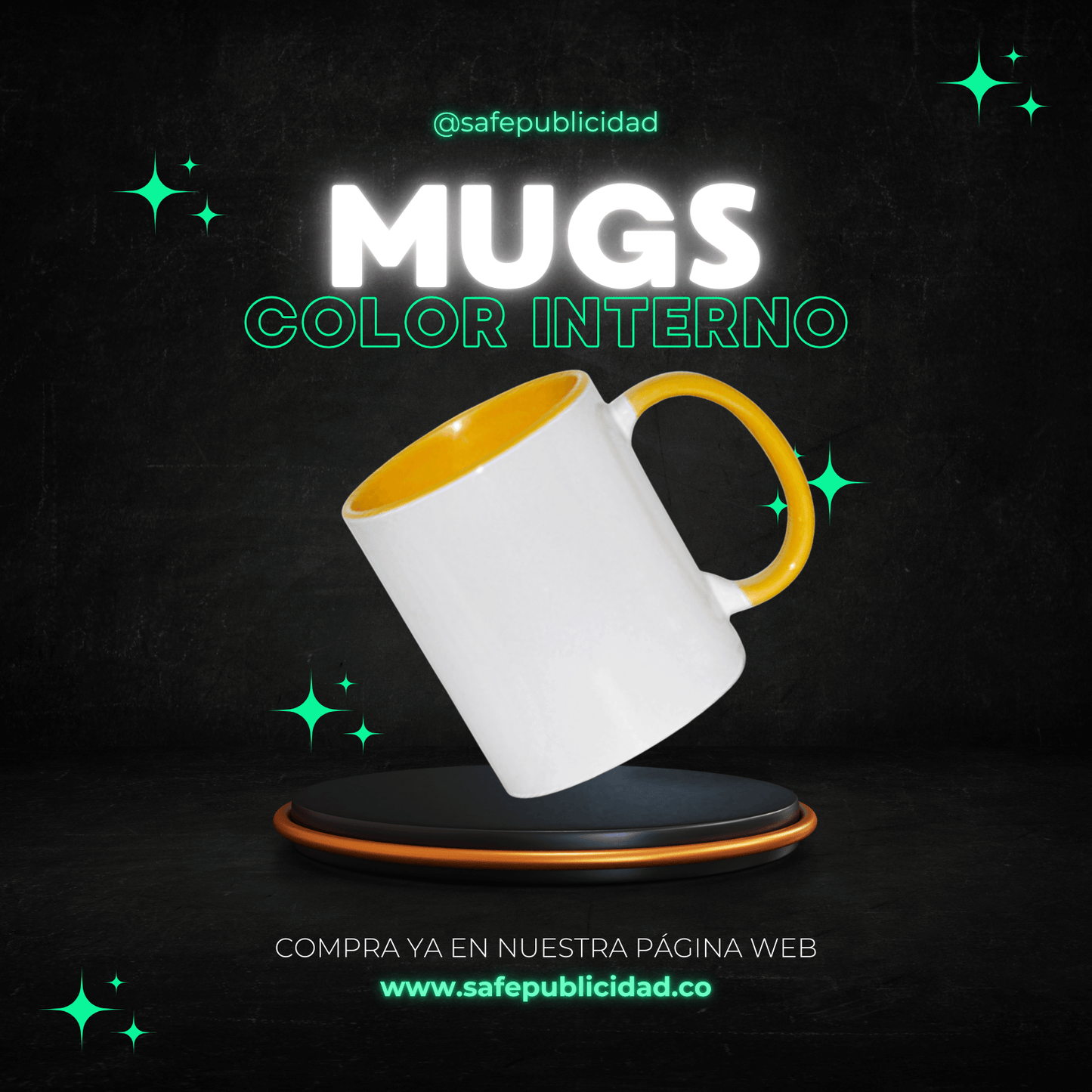 Mugs Color Interno y Oreja Color Amarillo Sublimación